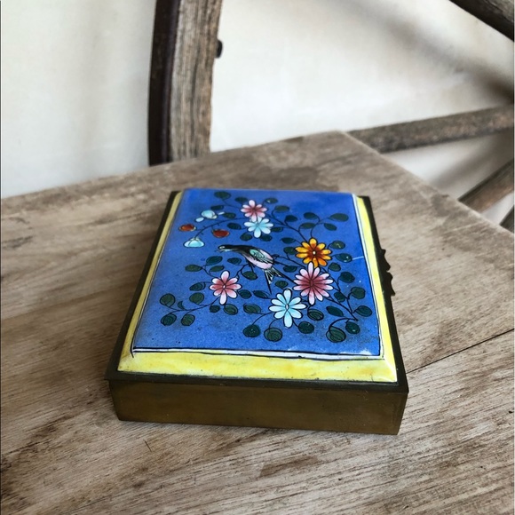 ENAMEL BRASS Beautiful Vtg Handpainted Trinket Box - Picture 6 of 8